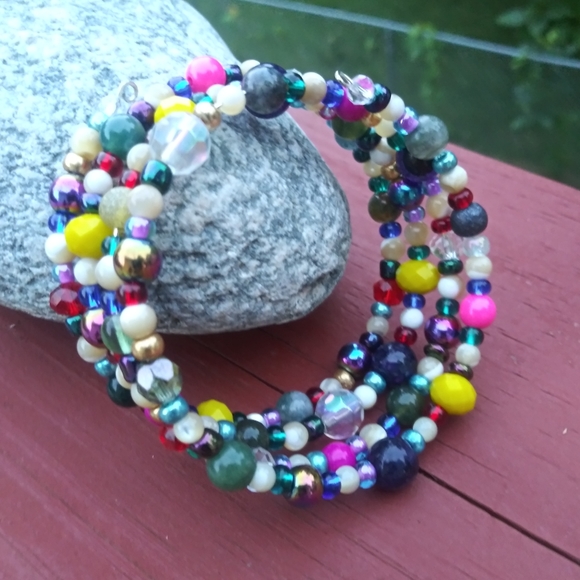 NEW Handmade Jasper Mother of Pearl Agate Jasper Beaded Bracelet Unique Cute - Picture 7 of 8